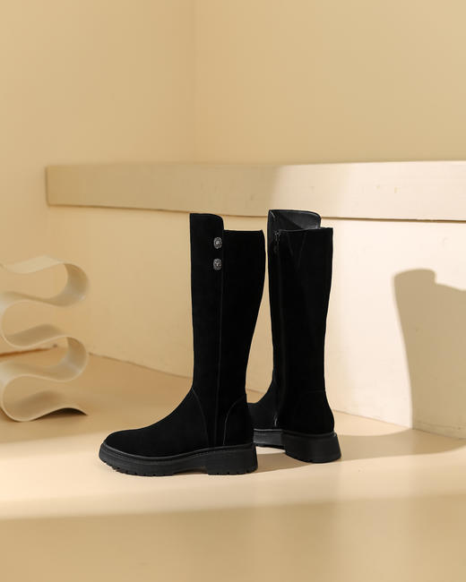 西村名物2023秋季新品圆头粗跟小腿靴法式长靴不过膝女X23DI4533101B 商品图2