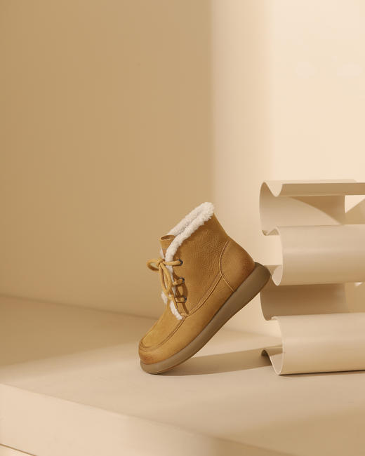 西村名物2023冬季季新品复古圆头粗跟毛靴系带短靴马丁靴X23DS45481 商品图12