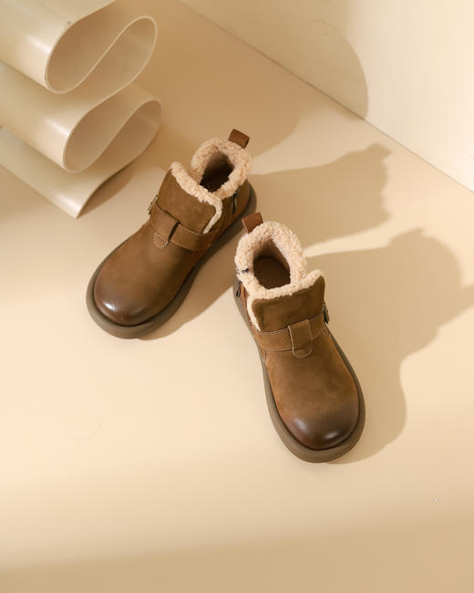 西村名物2023冬季新品圆头内里绒毛保暖短靴X23DS45541 商品图2