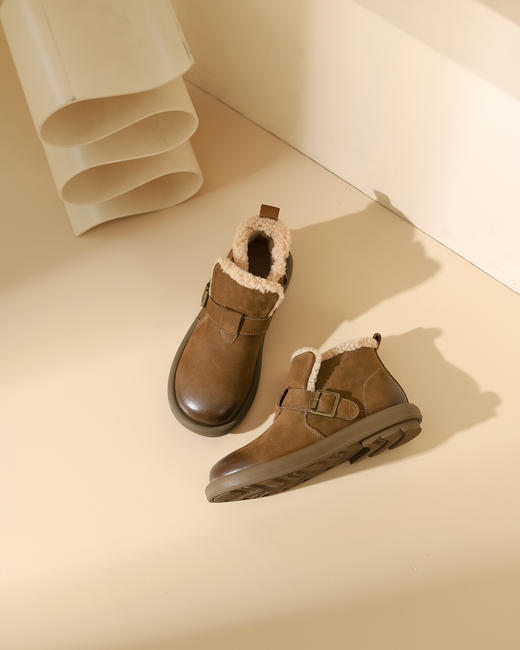 西村名物2023冬季新品圆头内里绒毛保暖短靴X23DS45541 商品图3