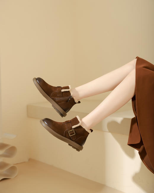 西村名物2023冬季新品圆头内里绒毛保暖短靴X23DS45541 商品图5