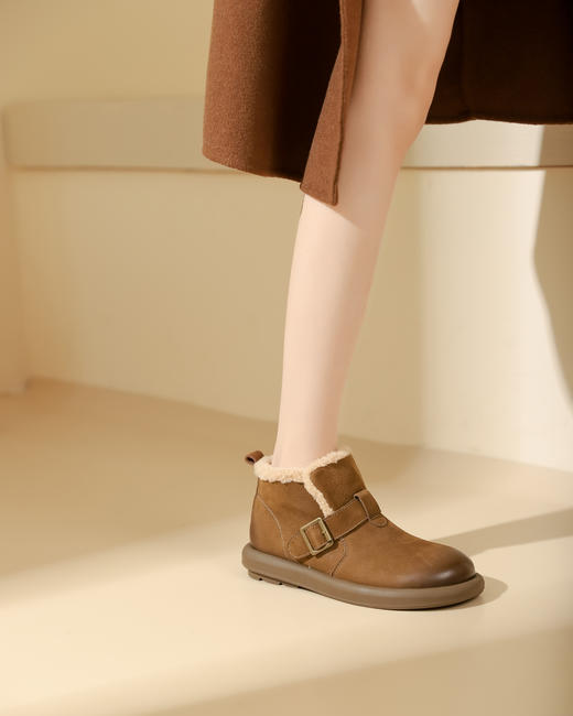 西村名物2023冬季新品圆头内里绒毛保暖短靴X23DS45541 商品图10