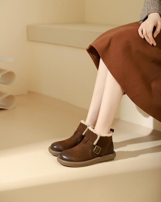 西村名物2023冬季新品圆头内里绒毛保暖短靴X23DS45541 商品图4