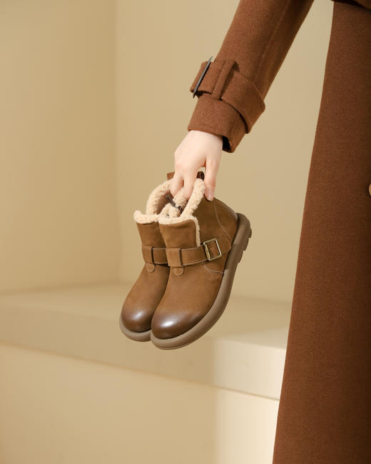 西村名物2023冬季新品圆头内里绒毛保暖短靴X23DS45541 商品图6