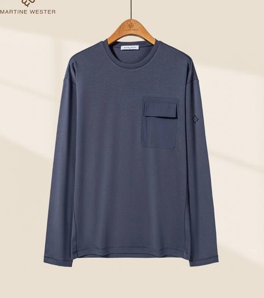 纯原Martine Wester 男款棉莫代尔氨纶混纺贴袋圆领长袖T 定制混纺面料 款号11023318 商品图2