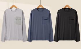 纯原Martine Wester 男款棉莫代尔氨纶混纺贴袋圆领长袖T 定制混纺面料 款号11023318