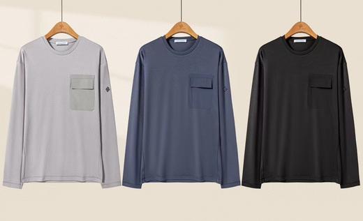 纯原Martine Wester 男款棉莫代尔氨纶混纺贴袋圆领长袖T 定制混纺面料 款号11023318 商品图0