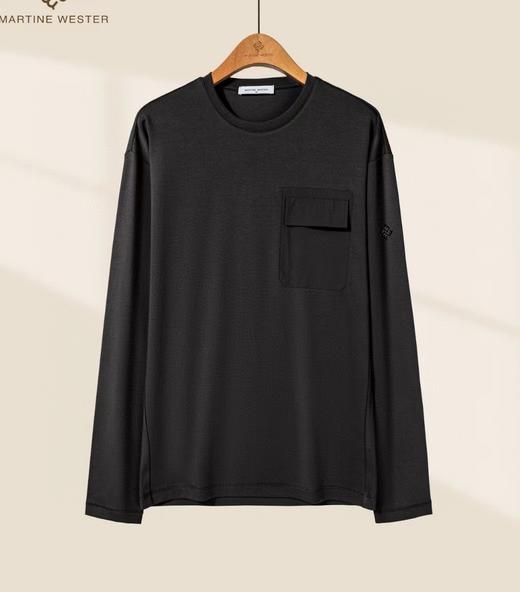 纯原Martine Wester 男款棉莫代尔氨纶混纺贴袋圆领长袖T 定制混纺面料 款号11023318 商品图3