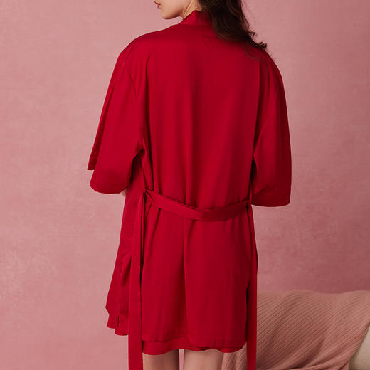 弗利少女睡衣女款家居服吊带结婚本命年红色性感缎面睡袍睡裙套装 商品图4