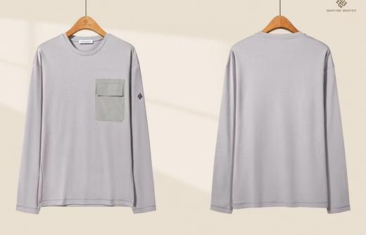 纯原Martine Wester 男款棉莫代尔氨纶混纺贴袋圆领长袖T 定制混纺面料 款号11023318 商品图4
