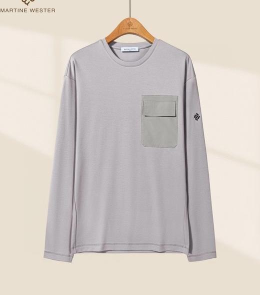 纯原Martine Wester 男款棉莫代尔氨纶混纺贴袋圆领长袖T 定制混纺面料 款号11023318 商品图1