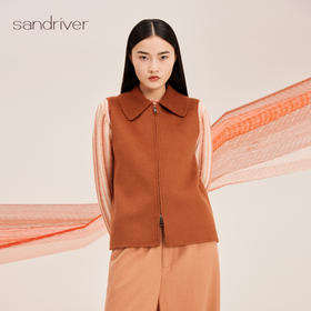 针梭相拼山羊绒呢翻领无袖女开衫SJF95W340K