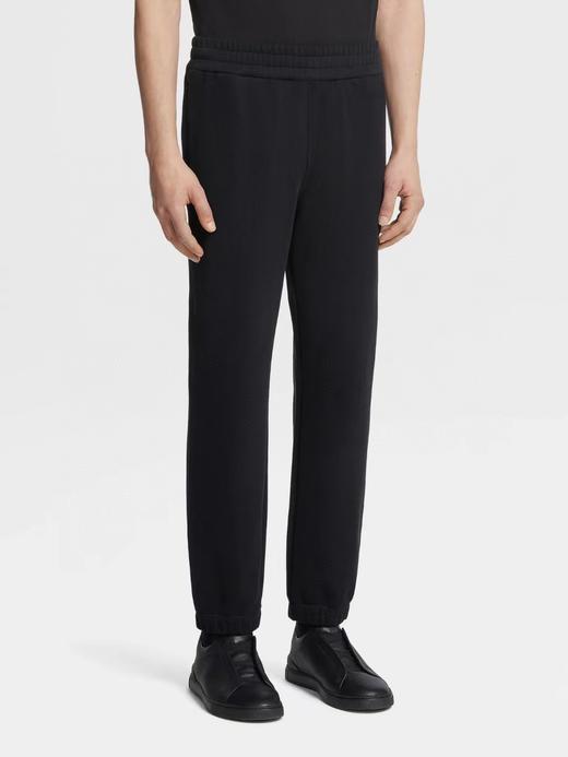 杰尼亚时尚可持续黑色棉质慢跑裤 商品图1