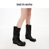 [福利价]lost in echo设计师品牌显瘦增高翘方头宽筒粗跟拼色牛仔中筒靴女 商品缩略图4