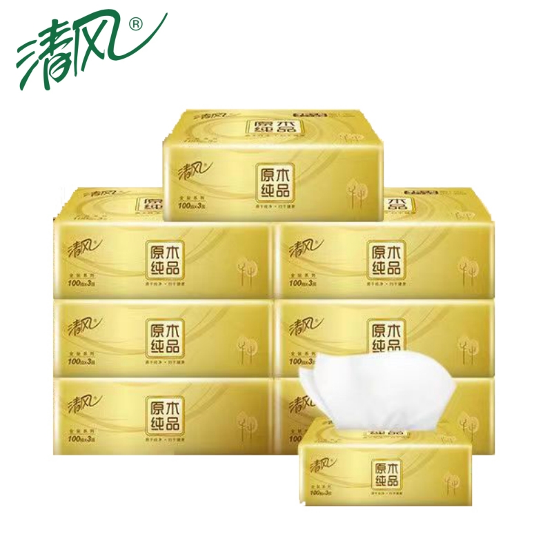 清风金装抽纸3层100抽8包提装BR82SJ-08E