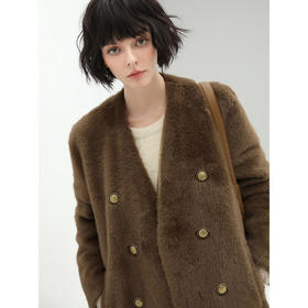 COCOBELLA高奢质感丰盈环保皮草冬长款气质裸领毛绒外套WL58