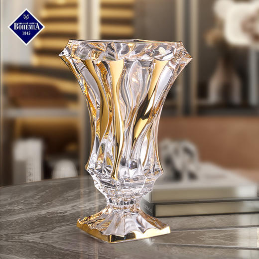 捷克BOHEMIA进口水晶玻璃描金透明 花瓶摆件客厅插花 富贵竹花瓶 商品图2