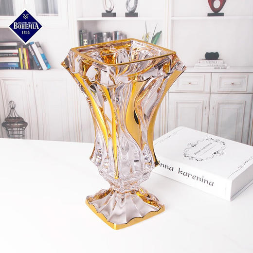 捷克BOHEMIA进口水晶玻璃描金透明 花瓶摆件客厅插花 富贵竹花瓶 商品图7