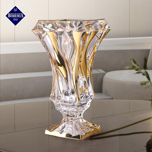 捷克BOHEMIA进口水晶玻璃描金透明 花瓶摆件客厅插花 富贵竹花瓶 商品图3