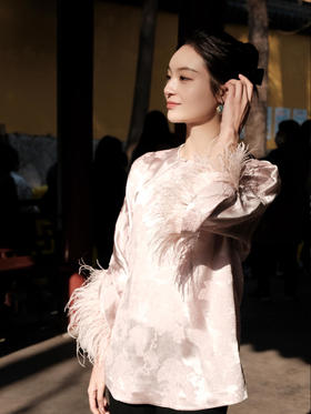 瑕疵|  盛唐牡丹 |新中式鸵鸟毛上衣 [特价品](特殊商品不退不换)