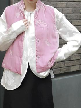 瑕疵|盛唐牡丹|双面穿真丝丝绒绣花马甲（夹薄棉）