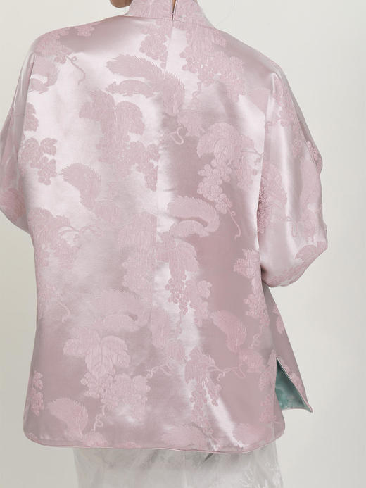 盛唐牡丹 | 松鼠葡萄真丝立领对襟外套(不夹棉-松鼠葡萄闪光面料款) 商品图4