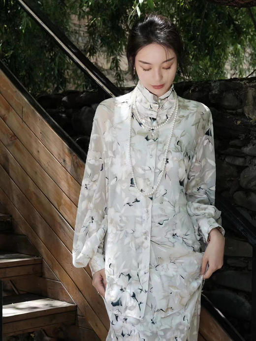 盛唐牡丹 |真丝烂花绒衬衫上衣 商品图7