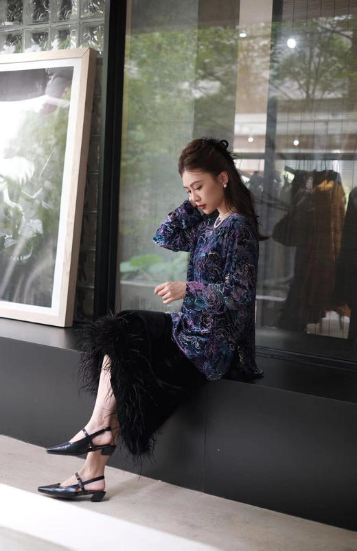 盛唐牡丹 |丝绒抽象玫瑰女上衣 商品图6