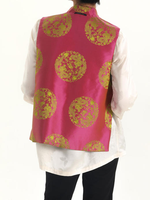 盛唐牡丹 | 双面穿花蕾缎立领马甲（实物红色面领口处无玉扣；绿色面实物有玉扣如照片所示） 商品图7