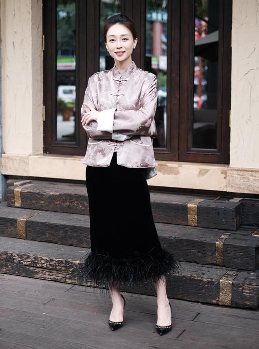 盛唐牡丹|丝绒黑色鸵鸟毛半裙（鸵鸟毛可拆卸） 商品图7