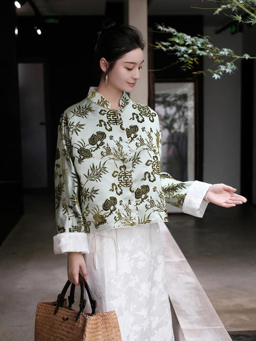 盛唐牡丹 |真丝漳绒兰芝常生双面穿对襟外套 商品图0