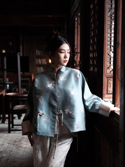 瑕疵|  盛唐牡丹 |花锦缎葫芦纹新中式外套(不夹棉)[特价品](特殊商品不退不换) 商品图7