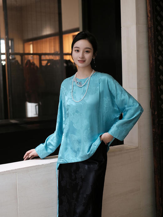 瑕疵|盛唐牡丹 |海青蓝石榴花纹样偏襟上衣[特价品](特殊商品不退不换) 商品图5