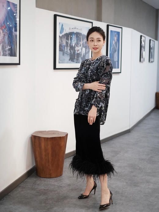 盛唐牡丹|丝绒黑色鸵鸟毛半裙（鸵鸟毛可拆卸） 商品图5