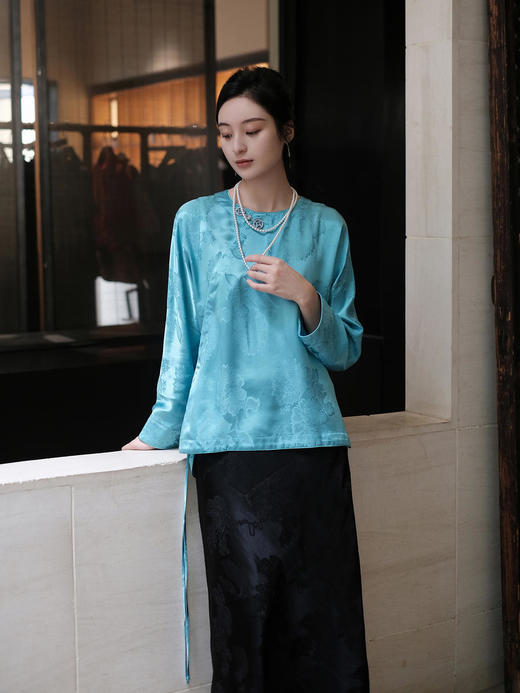 瑕疵|盛唐牡丹 |海青蓝石榴花纹样偏襟上衣[特价品](特殊商品不退不换) 商品图8