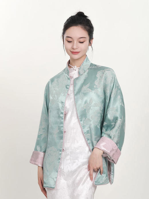 盛唐牡丹 | 松鼠葡萄真丝立领对襟外套(不夹棉-松鼠葡萄闪光面料款) 商品图8