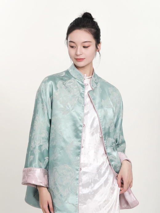 盛唐牡丹 | 松鼠葡萄真丝立领对襟外套(不夹棉-松鼠葡萄闪光面料款) 商品图9