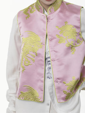 盛唐牡丹| 繁花似锦真丝锦缎+香云纱两面穿手推绣马甲