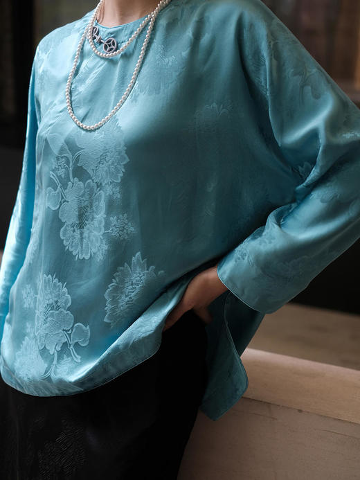 瑕疵|盛唐牡丹 |海青蓝石榴花纹样偏襟上衣[特价品](特殊商品不退不换) 商品图3