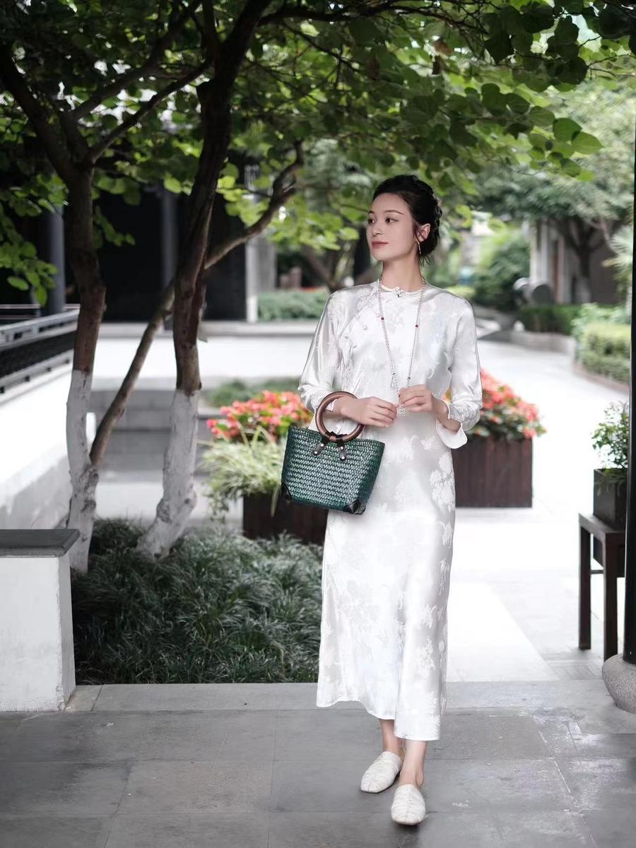 盛唐牡丹|真丝梅兰竹菊斜襟旗袍裙