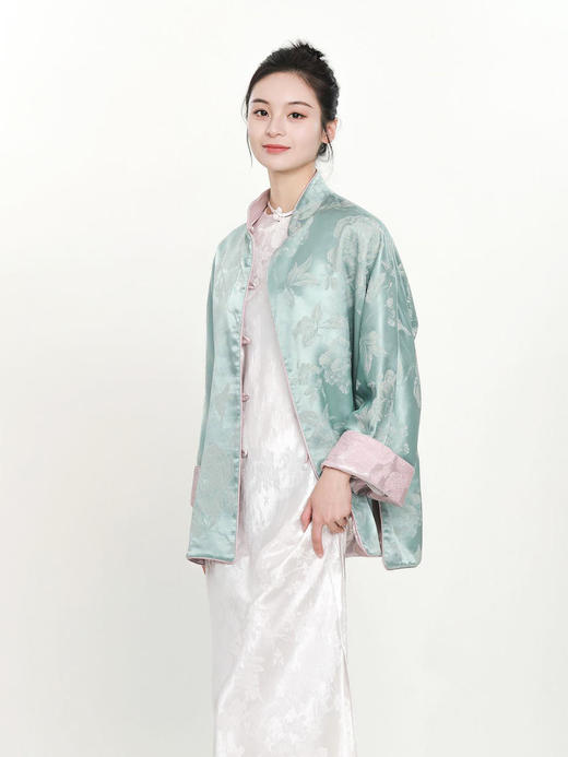 盛唐牡丹 | 松鼠葡萄真丝立领对襟外套(不夹棉-松鼠葡萄闪光面料款) 商品图7