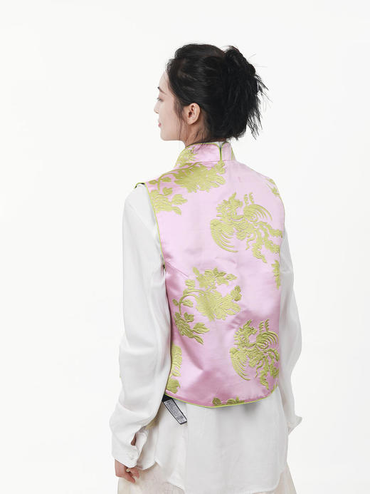 盛唐牡丹| 繁花似锦真丝锦缎+香云纱两面穿手推绣马甲 商品图2