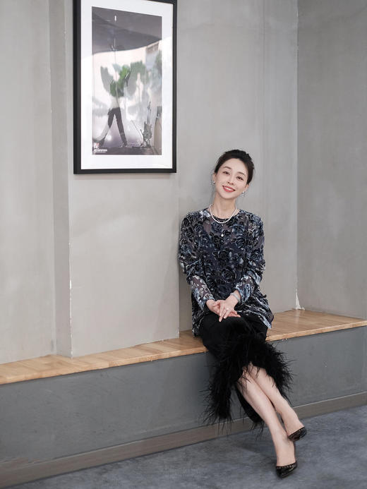 盛唐牡丹|丝绒黑色鸵鸟毛半裙（鸵鸟毛可拆卸） 商品图6