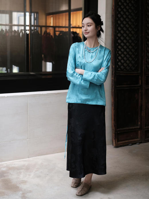 瑕疵|盛唐牡丹 |海青蓝石榴花纹样偏襟上衣[特价品](特殊商品不退不换) 商品图6