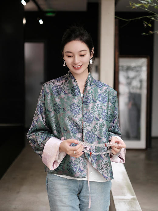 瑕疵| 盛唐牡丹 |万寿无疆牡丹纹重缎宋锦新中式外套(不夹棉) [特价品](特殊商品不退不换) 商品图6