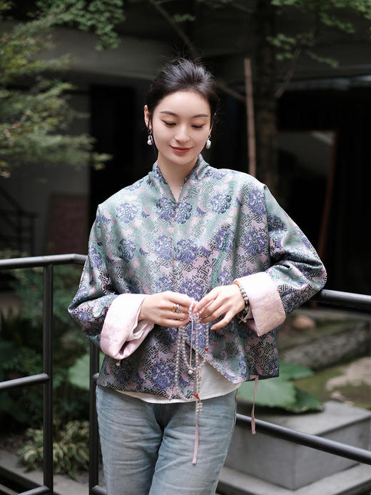 瑕疵| 盛唐牡丹 |万寿无疆牡丹纹重缎宋锦新中式外套(不夹棉) [特价品](特殊商品不退不换) 商品图2