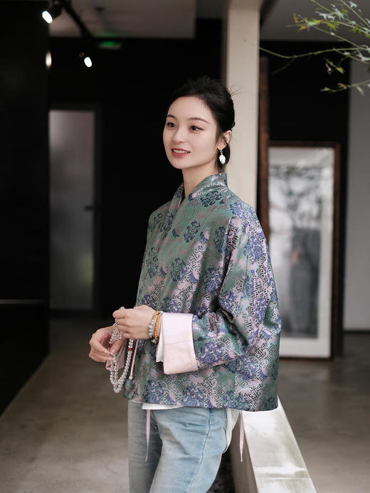 瑕疵| 盛唐牡丹 |万寿无疆牡丹纹重缎宋锦新中式外套(不夹棉) [特价品](特殊商品不退不换) 商品图7