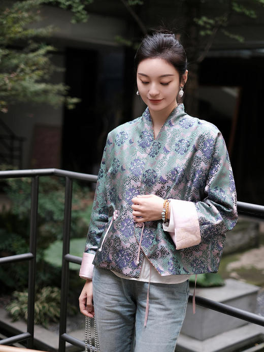 瑕疵| 盛唐牡丹 |万寿无疆牡丹纹重缎宋锦新中式外套(不夹棉) [特价品](特殊商品不退不换) 商品图8