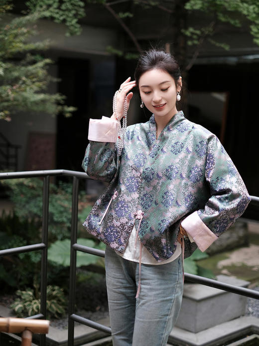 瑕疵| 盛唐牡丹 |万寿无疆牡丹纹重缎宋锦新中式外套(不夹棉) [特价品](特殊商品不退不换) 商品图3