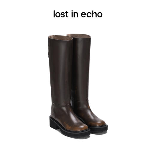 马君妍同款lost in echo显瘦巴恩风真皮厚底宽筒靴子长筒骑士靴 商品图2